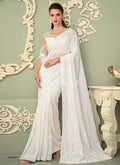 Off White Sequins Embroidery Georgette Saree