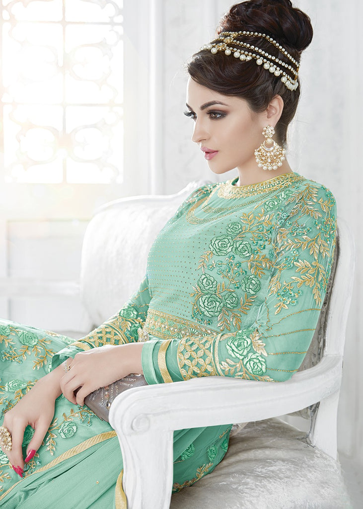 See Blue Abaya Style Anarkali Suit