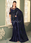 Navy Blue Sequins Embroidery Georgette Saree