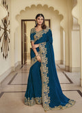Royal Blue Embroidered Party Wear Saree