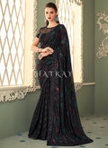 Black Multi Sequins Embroidery Georgette Saree