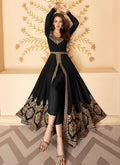 Black Slit Style Zari Embroidered Anarkali Pants Suit