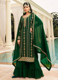 Green Golden Zari Embroidered Designer Gharara Suit