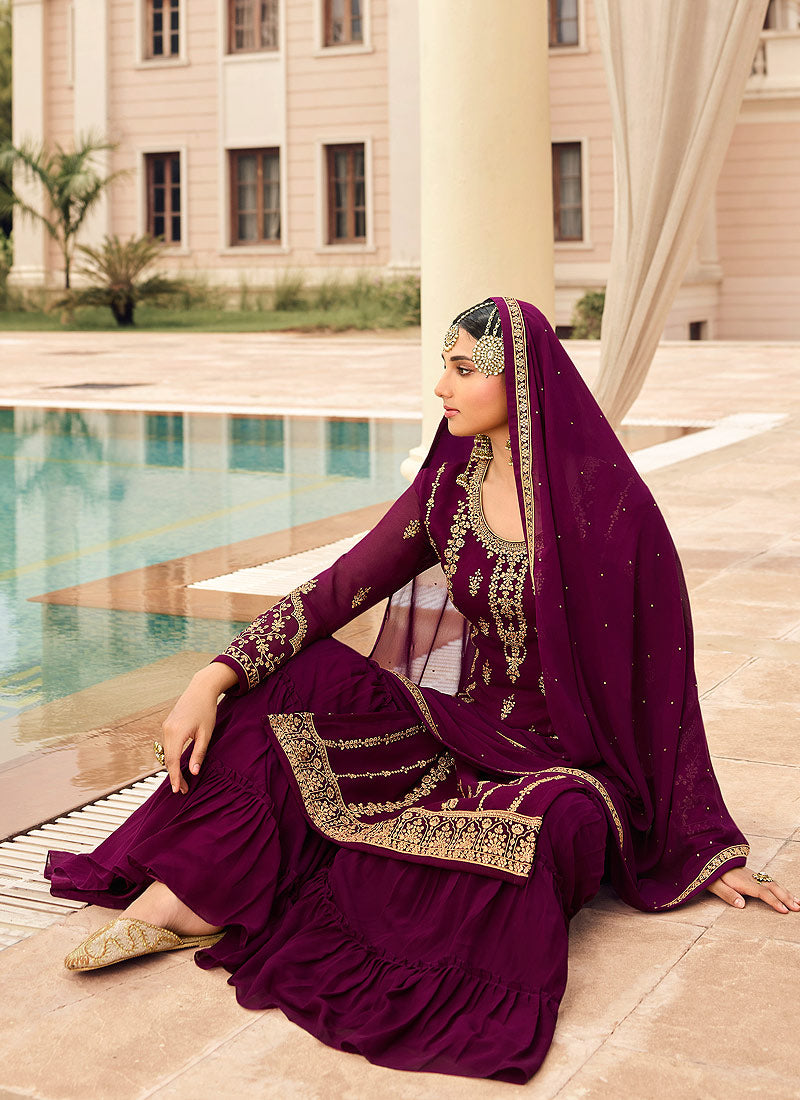 Wine Gharara Suit