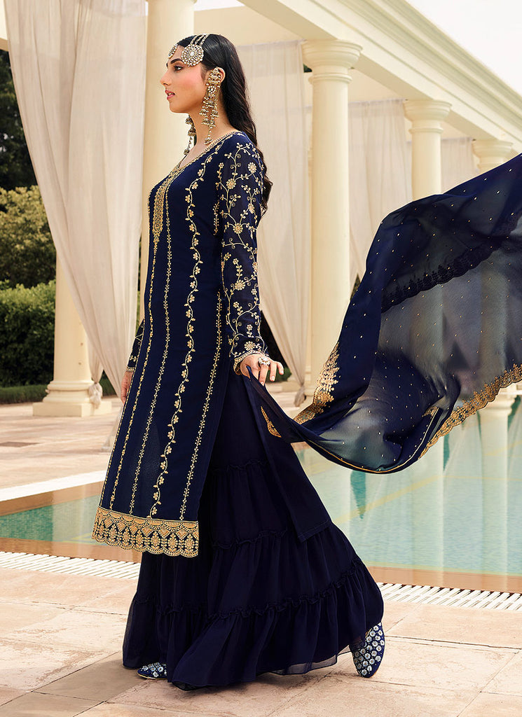 Navy Blue Gharara Suit