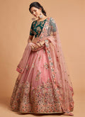 Peach And Green Multi Embroidered Designer Lehenga Choli