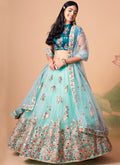 Teal Blue Multi Embroidery Wedding Lehenga Choli