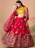 Cherry Red Multi Embroidery Wedding Lehenga Choli