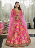 Hot Pink Digital print Embroidery Silk Lehenga Choli