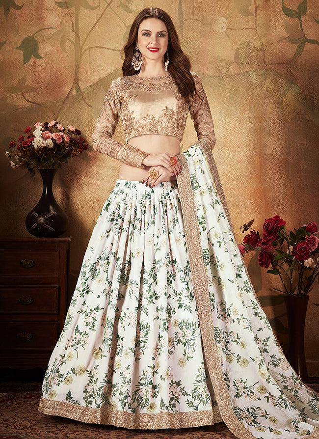 Contemporary Stylist White Designer Lehenga Choli In Georgette Fabric –  Kaleendi