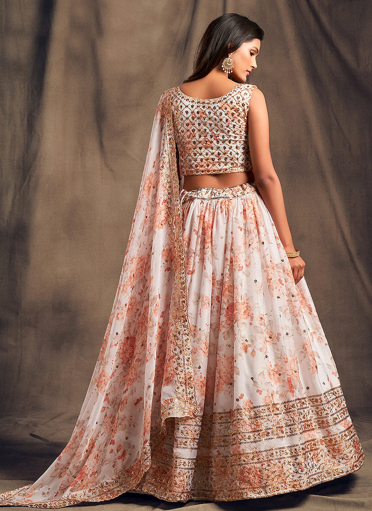 Buy Off White Golden Floral Printed Lehenga Choli Online | Hatkay Buy Off White Golden Floral Printed Lehenga Choli Online | Hatkay