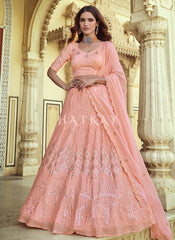 Peach Sequence Embroidered Wedding Lehenga Choli