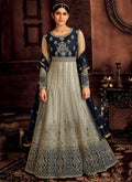 Grey And Blue Zari Embroidered Wedding Anarkali Suit