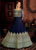 Blue Zari Embroidered Wedding Anarkali Suit