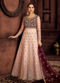 Wine And Pink Zari Embroidered Wedding Anarkali Suit