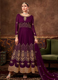 Deep Purple Traditional Embroidered Anarkali Suit