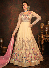 Beige Multi Embroidered Wedding Anarkali Suit 
