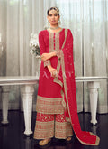 Red Golden Embroidered Wedding Palazzo Suit