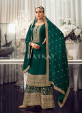 Green Golden Embroidered Wedding Palazzo Suit