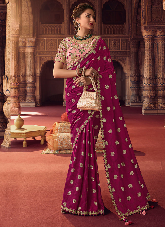 Pink Dual Tone Sequence Embroidery Saree