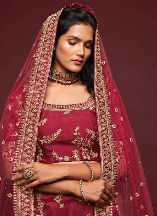 Maroon Silk Lehenga Choli In UK