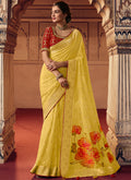 Yellow And Red Sequence Embroidery Saree