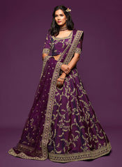 Deep Purple Zari Embroidered Silk Lehenga Choli 