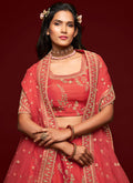 Red Embroidered Silk Lehenga Choli  In UK