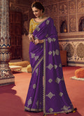 Purple And Yellow Sequence Embroidery Saree