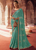 Blue And Pink Sequence Embroidery Saree