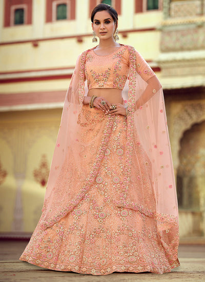 Peach Sequence And Dori Embellished Lehenga Choli