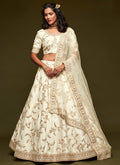 Off White Zari Embroidered Silk Lehenga Cholli