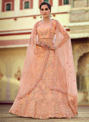 Peach Sequence And Dori Embellished Lehenga Choli