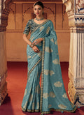 Blue Dual Tone Sequence Embroidery Saree
