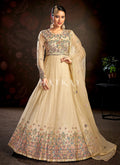 Cream Beige Multi Embroidered Wedding Anarkali Suit