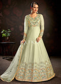 Pista Green Multi Embroidered Wedding Anarkali Suit