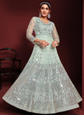 Teal Blue Sequence Embroidery Festive Anarkali Gown