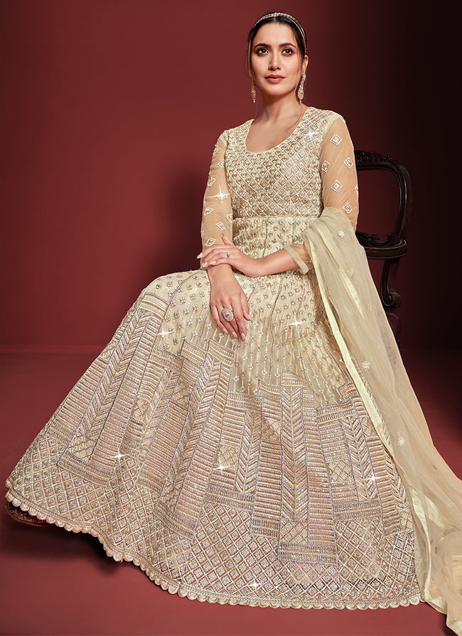 indo western soft net gown patterns -059117668 | Heenastyle