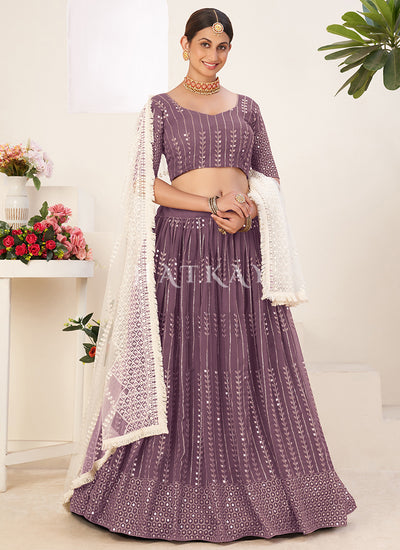 Purple And White Sequence Embroidery Lehenga Choli