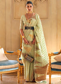 Light Green Khicha Zari Handloom Weaved Silk Saree