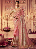 Pink And Cream Golden Sequence Embroidered Wedding Saree