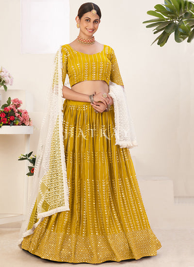 Yellow And White Sequence Embroidery Lehenga Choli