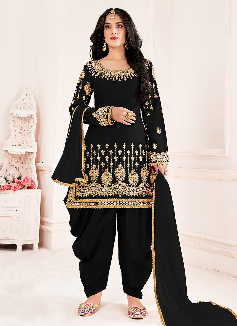 Black silk punjabi suit hotsell