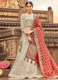 Grey And Red Embroidery Georgette Lehenga Choli