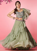 Pale Green Multi Embroidered Wedding Lehenga Choli