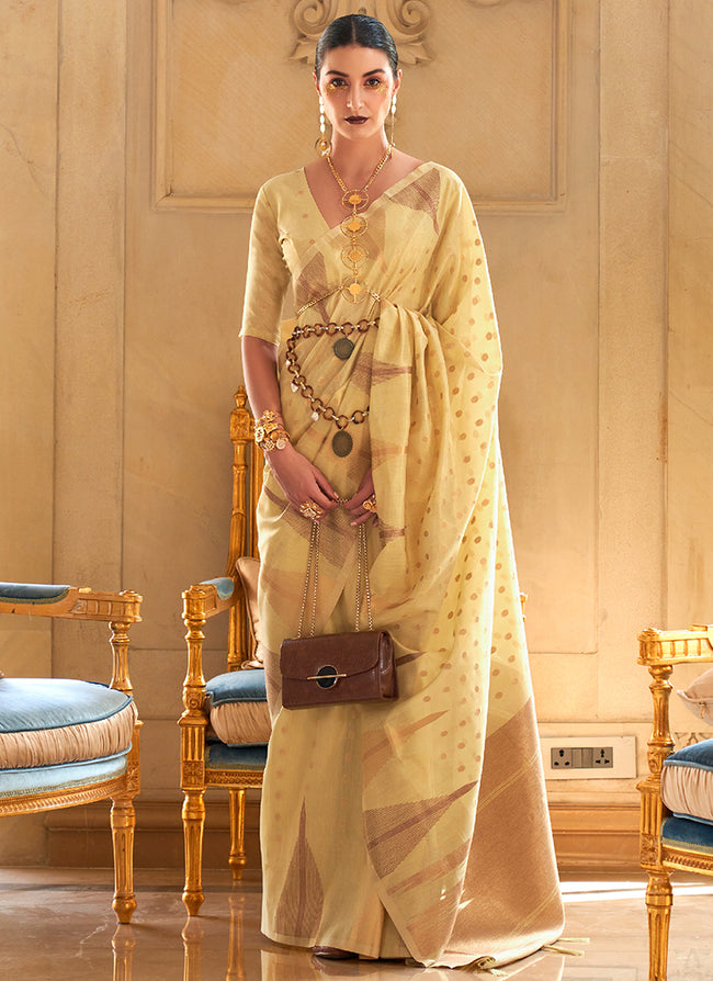 Yellow Khicha Zari Handloom Weaved Silk Saree