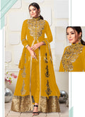 Yellow Golden Zari Embroidery Jacket Style Pant Suit