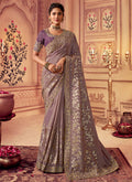 Purple Golden Sequence Embroidered Wedding Saree