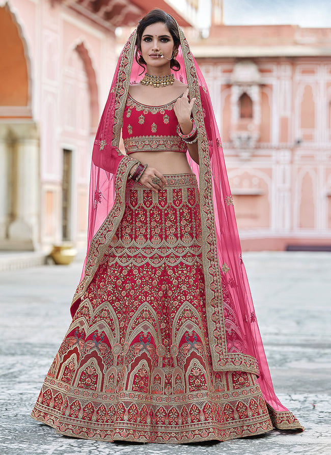 Buy Charming Pink Velvet Wedding Embroidered Lehenga Choli 