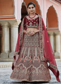 Red Embroidered Velvet Wedding Lehenga Choli